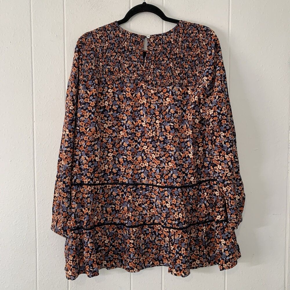 J. Jill Womens Small Tunic Dress Floral Tiered Peasant Smocked Cottage Core Blue - Picture 4 of 8